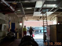 Looking forward along the car deck to the open bow doors